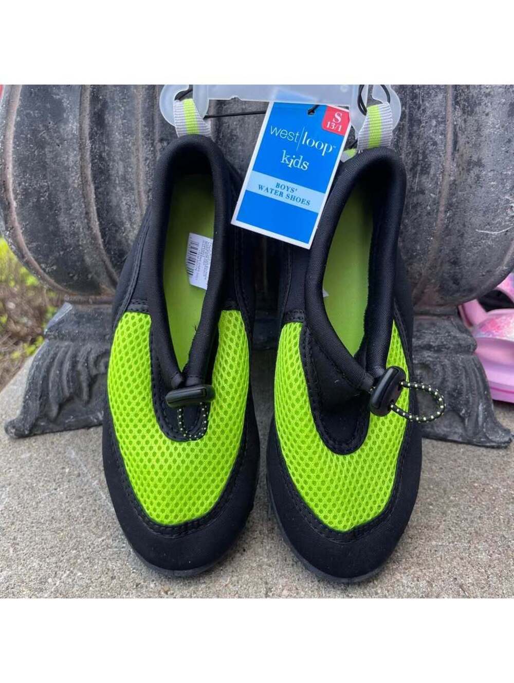 West Loop Kids Boys Neon Green & Black Mesh Water Aqua Shoes Sz Small 13/1